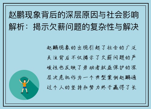 赵鹏现象背后的深层原因与社会影响解析：揭示欠薪问题的复杂性与解决路径
